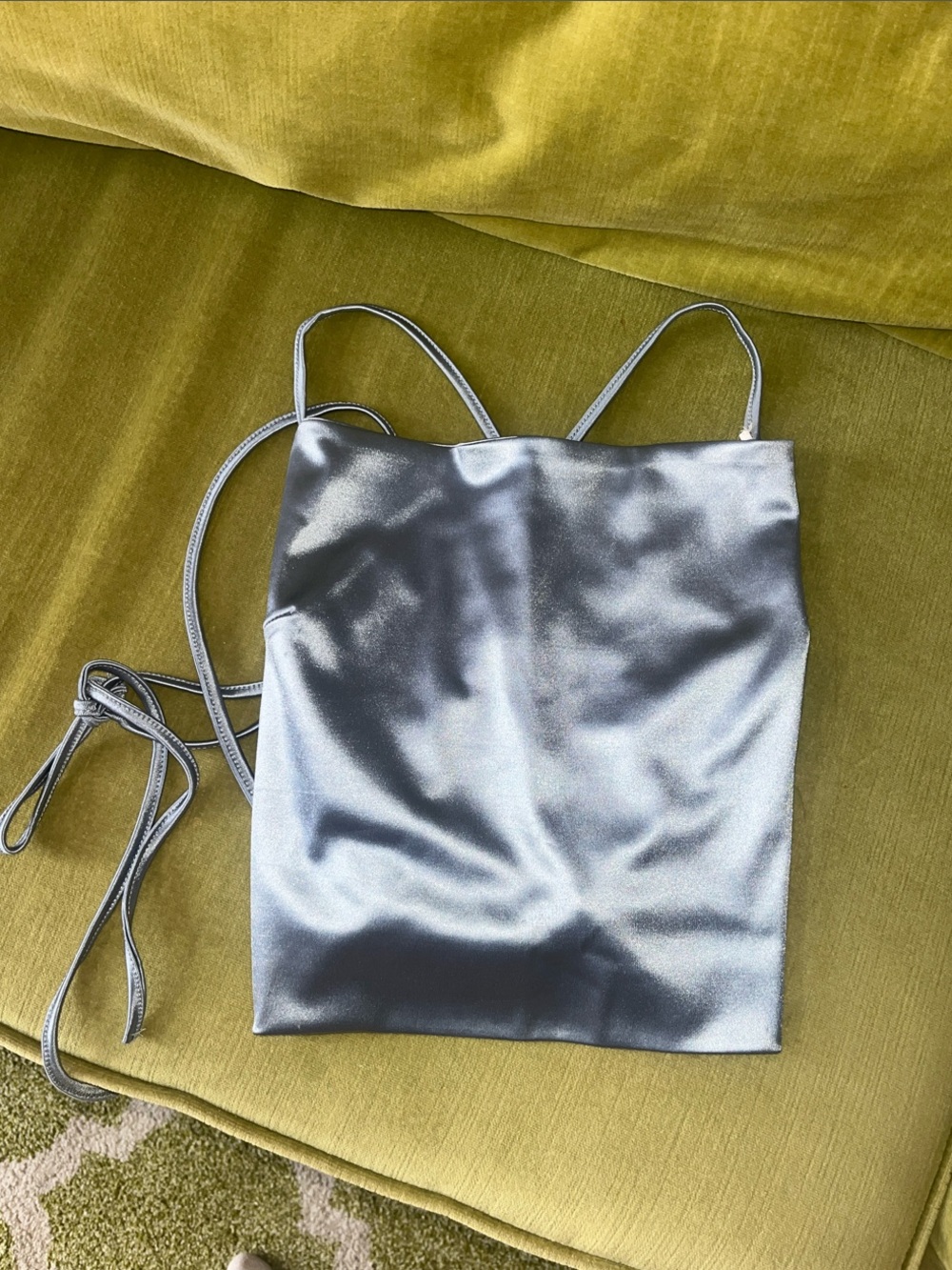 Satin Light blue open cross back top